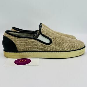 Bottega Veneta Women's Jute Woven Canvas Slip On Shoes Natural/Black Size 37.5